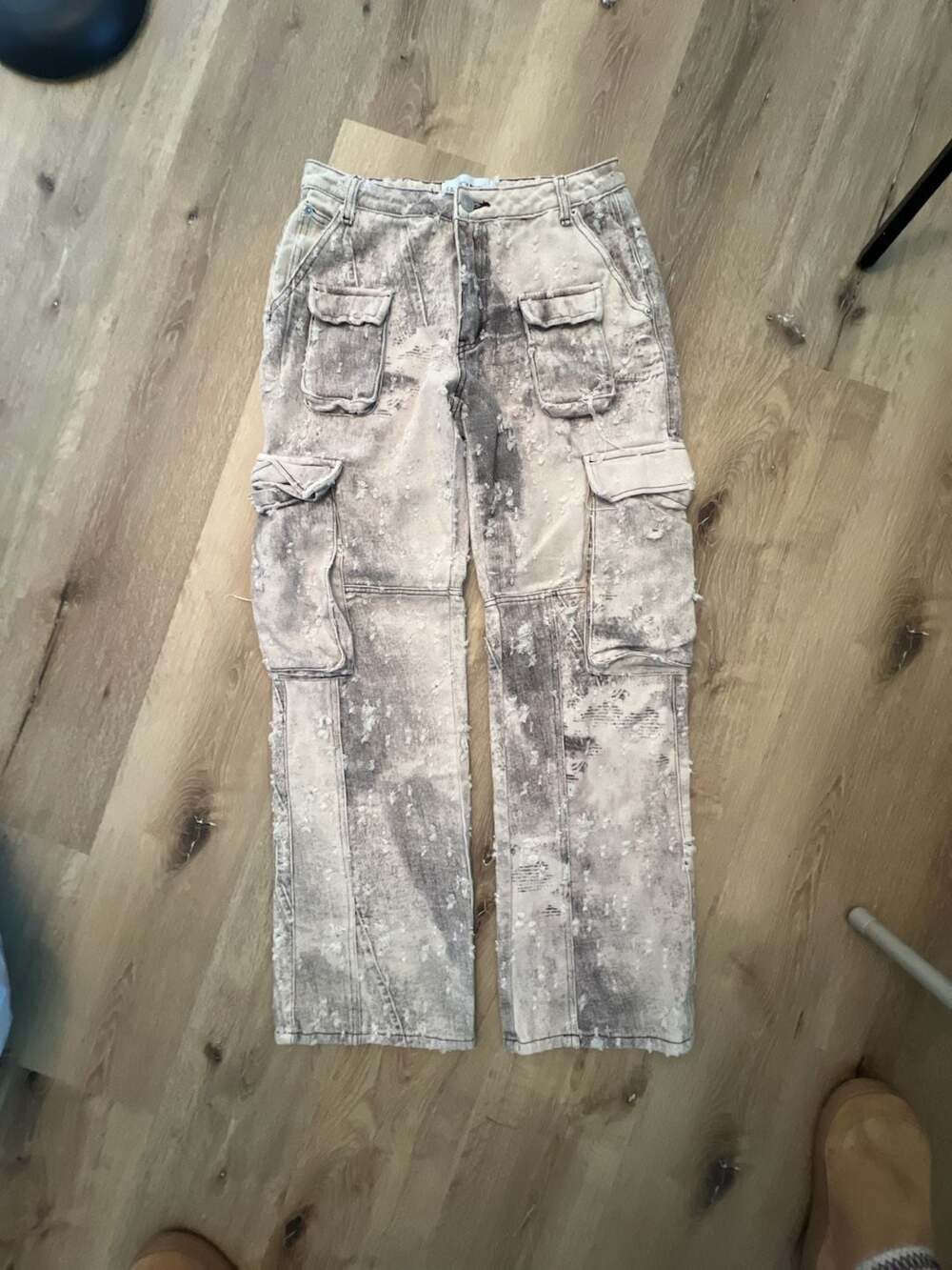 Fashion Nova Cargo Pants Size M Mineral Wash Denim Y2K Utility Jeans